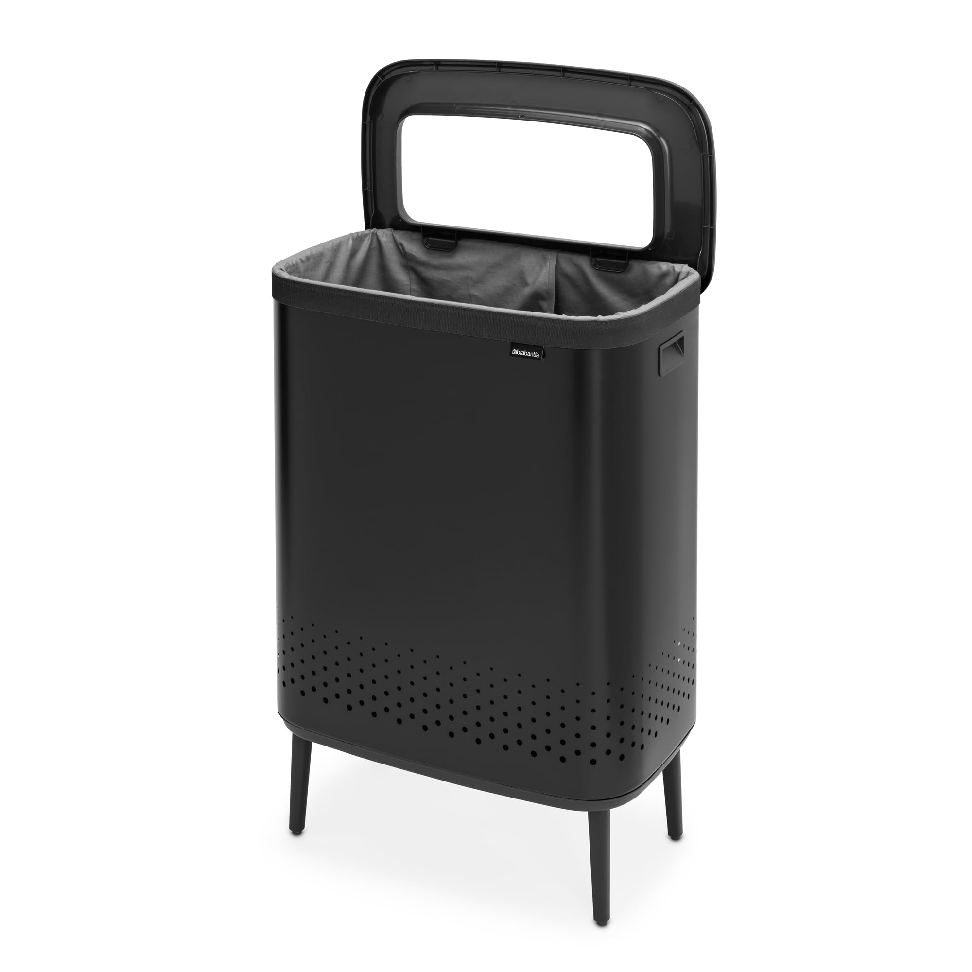 Brabantia Bo Laundry Hamper Hi (Matt Black) 2 Compartment Removable Laundry Bag 2 X 12 Gal, Ventilated Stylish Dirty Clothes Hol